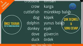 ENGLISH – TURKISH / İNGİLİZCE – TÜRKÇE / Ouiz – Test / (Animals – Hayvanlar) – 2