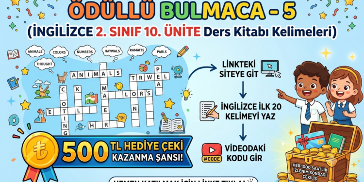 ÖDÜLLÜ BULMACA – 5 (İNGİLİZCE 2. SINIF 10. ÜNİTE Ders Kitabı Kelimeleri)